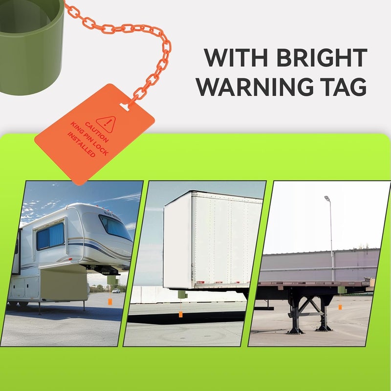 RVMATE 5th Wheel Lock (Green), Heavy Duty Steel King Pin Lock with Anti-Theft Warning Tag, for 5th Wheel/Semi Trailers/RVs/Containers - Image 4